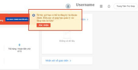 alt text: Thông báo cấp phép đăng ký tài khoản phụ trên Shopee