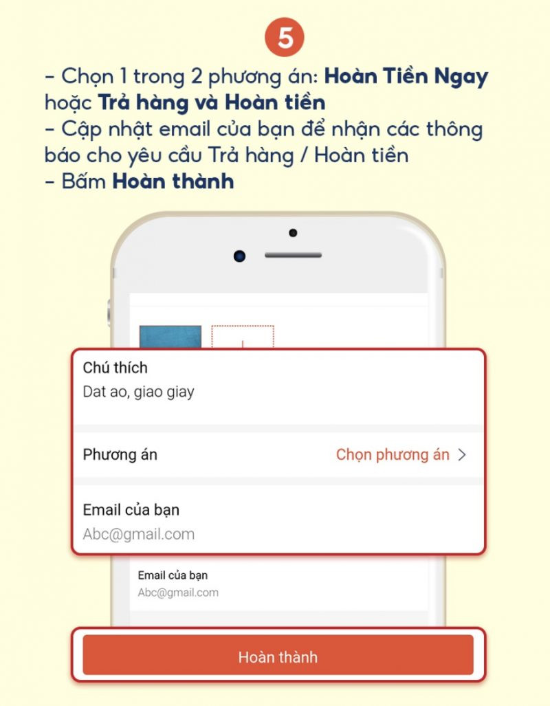 Bước 5: Cập nhật email và phương thức hoàn tiền