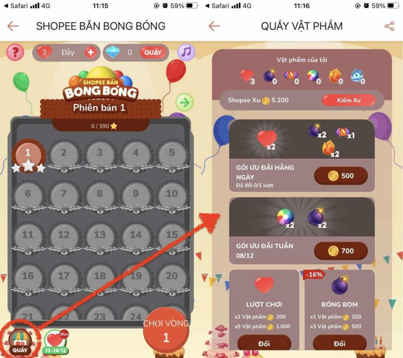 Cách bắn bóng trong game Shopee Bắn Bong Bóng