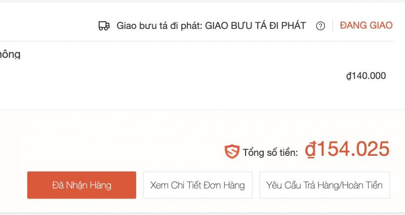 Chi tiết đơn hàng Shopee ở trạng thái Đang Giao