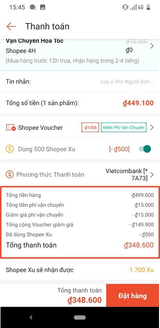 Chi tiết đơn hàng Shopee trước khi thanh toán