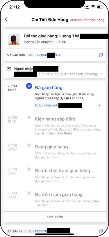 Chi tiết tracking đơn hàng LEX VN