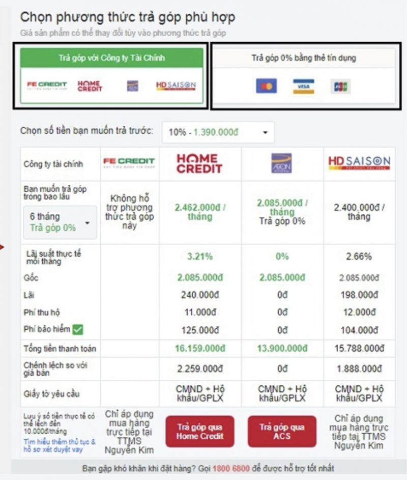 Chọn phương thức trả góp trên Nguyenkim.com