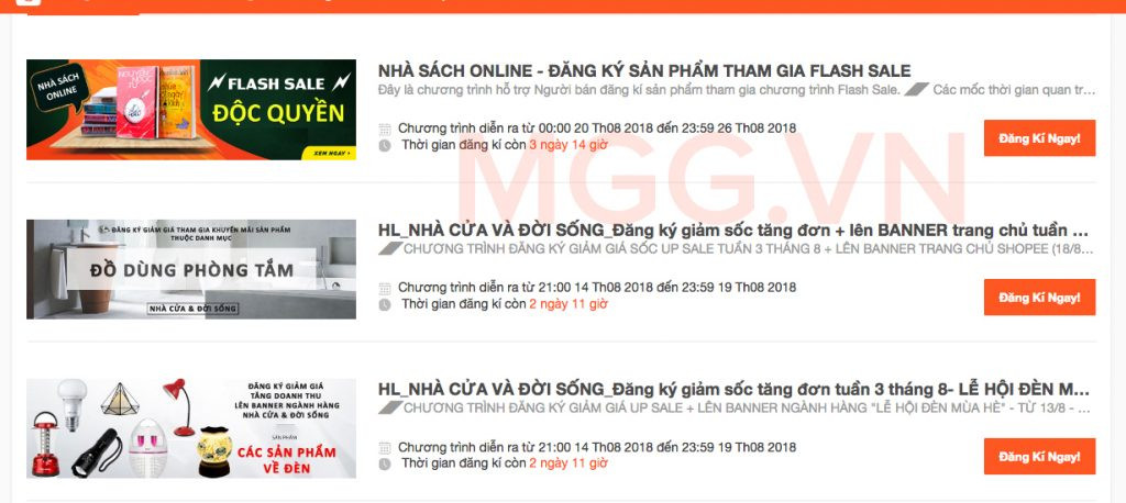 Đăng ký khuyến mãi, flash sale, sale trên Shopee