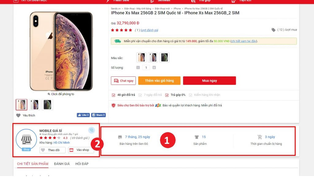 Đánh giá shop trên Sendo