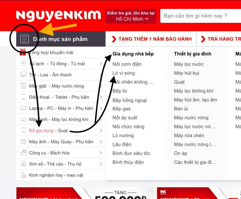Danh mục sản phẩm trên Nguyenkim.com