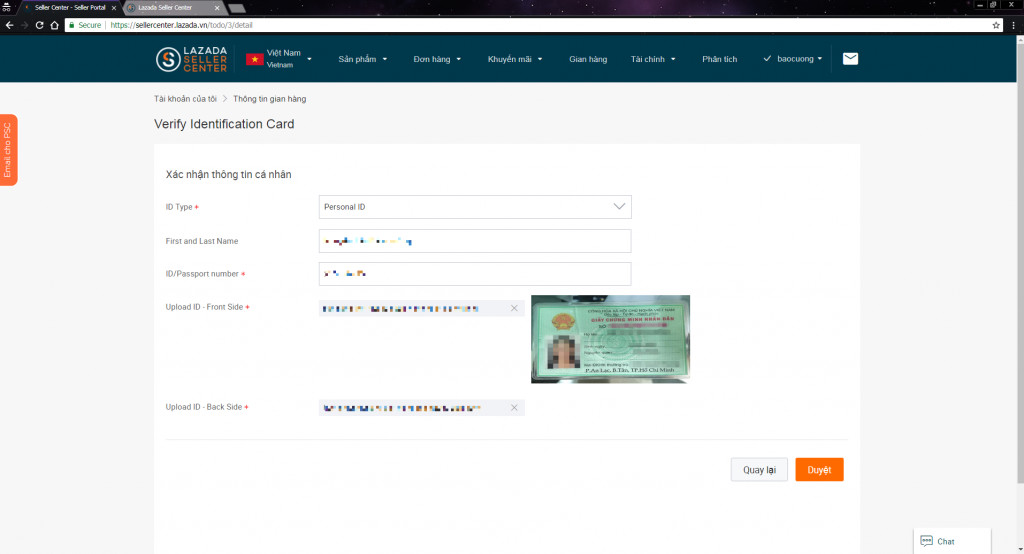 Điền thông tin cá nhân trên Lazada