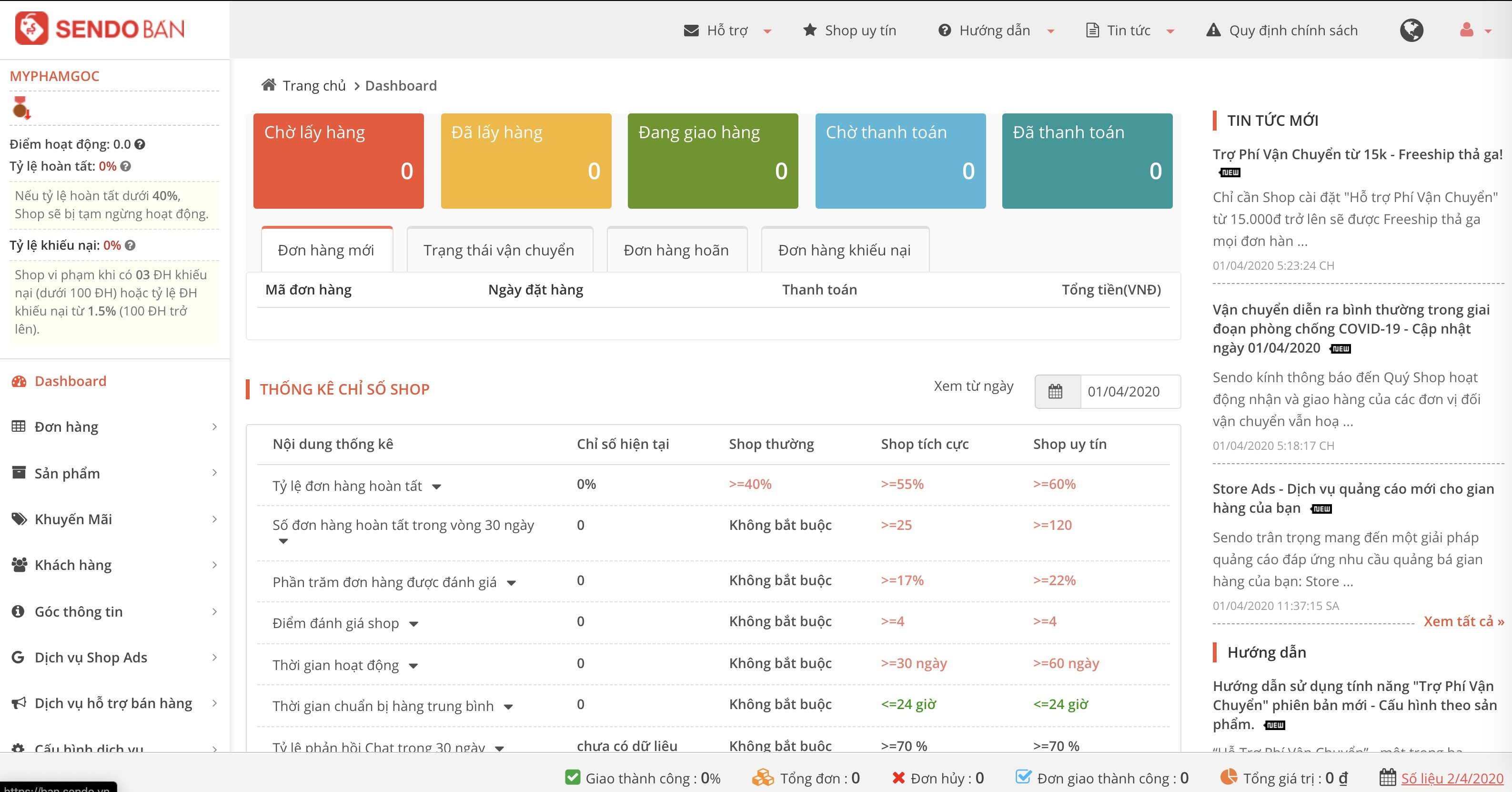 Giao diện quản lý shop