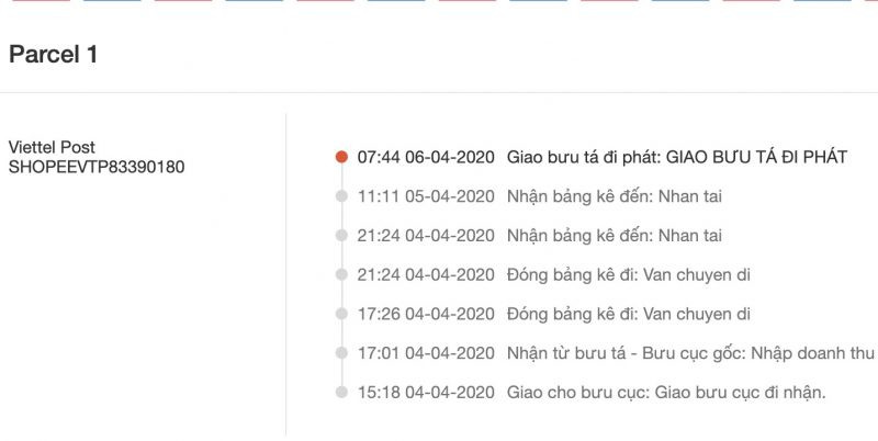 Hành trình vận chuyển đơn hàng Shopee