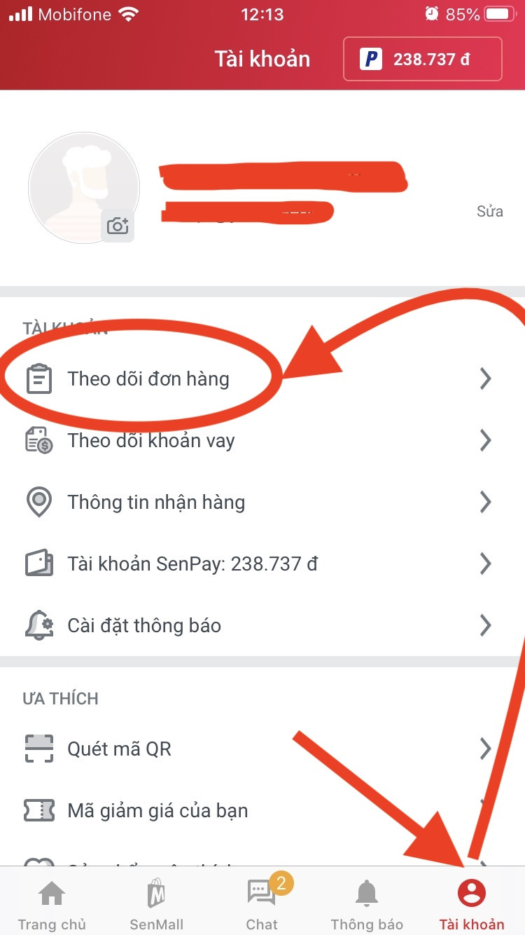 Hướng dẫn hủy đơn hàng Sendo trên app - Vào mục đơn hàng