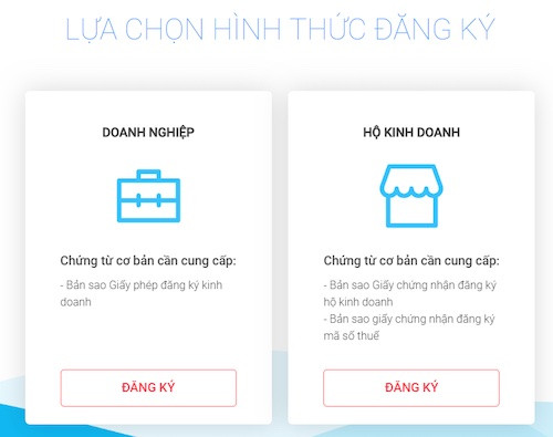 Hướng dẫn Tiki lựa chọn hình thức đăng ký bán hàng