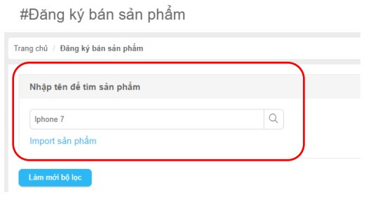 Hướng dẫn tìm kiếm loại sản phẩm đăng bán