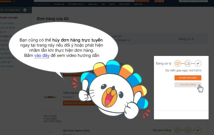 Hủy đơn hàng trực tuyến trên Lazada