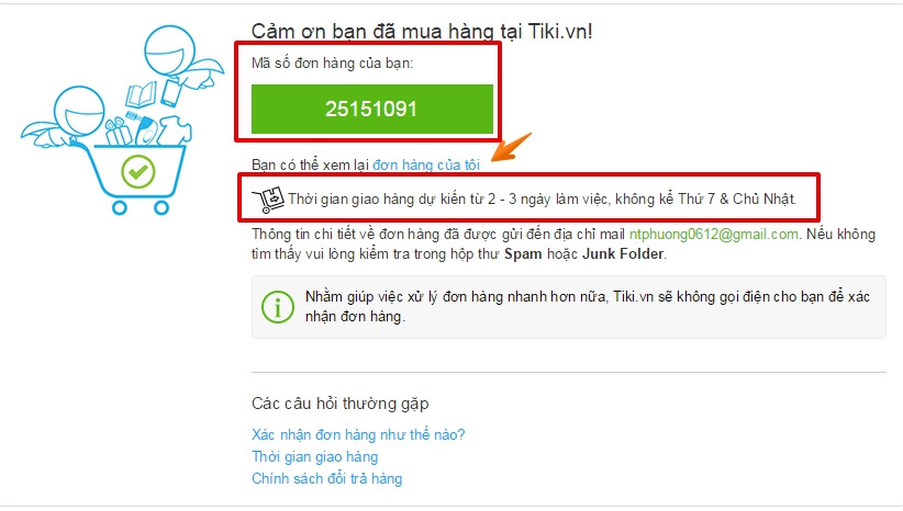 Kiểm tra đơn hàng Tiki