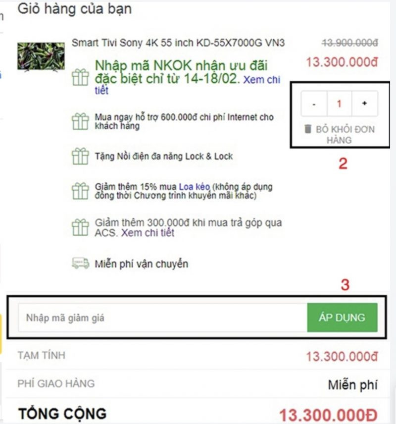 Nhập mã giảm giá trên Nguyenkim.com