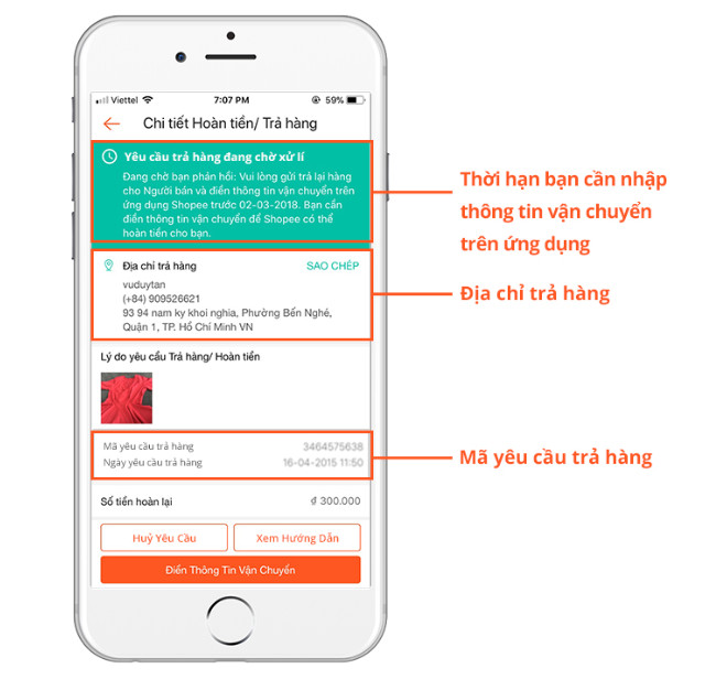 Hướng dẫn người mua gửi trả hàng cho shop trên Shopee