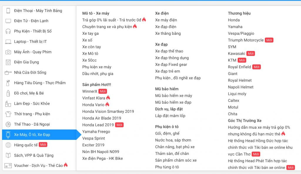 Quy trình mua xe máy trên Tiki