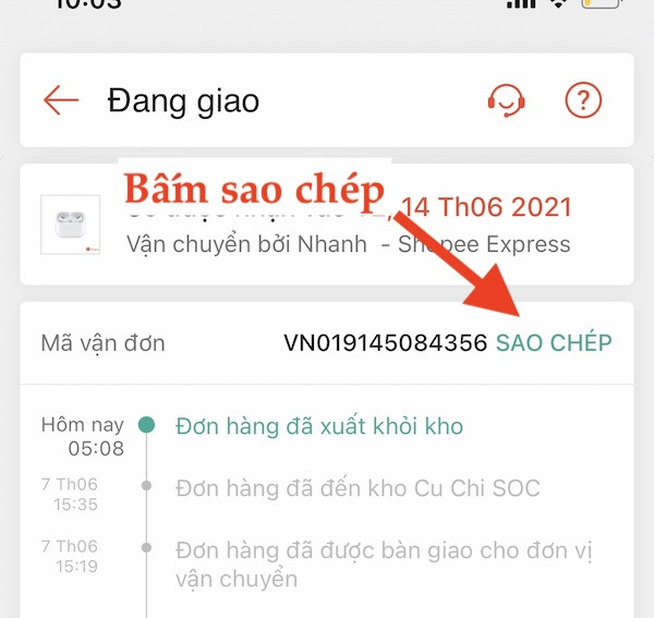 Sao chép mã vận đơn Shopee Express