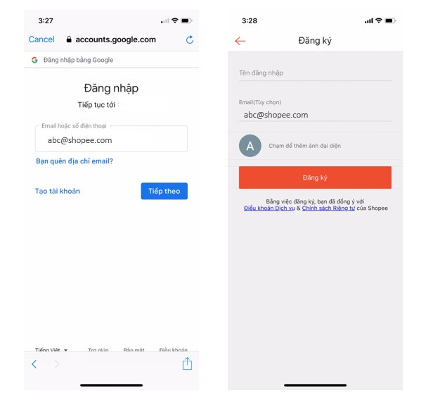Tên đăng nhập Shopee