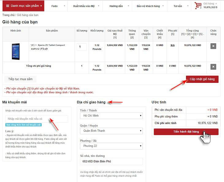 Thanh toán đơn hàng Fado