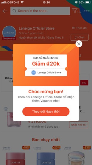 Theo dõi shop để nhận mã giảm giá Shopee