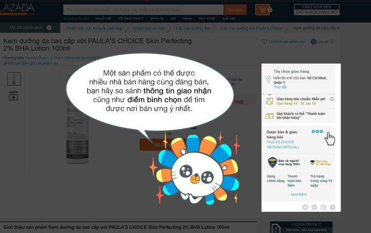 Thông tin giao nhận và điểm bình chọn trên Lazada