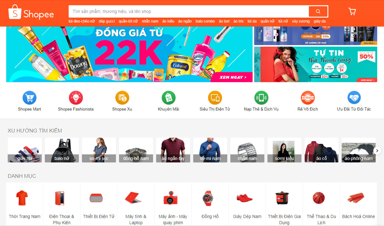 Tìm kiếm sản phẩm trên Shopee