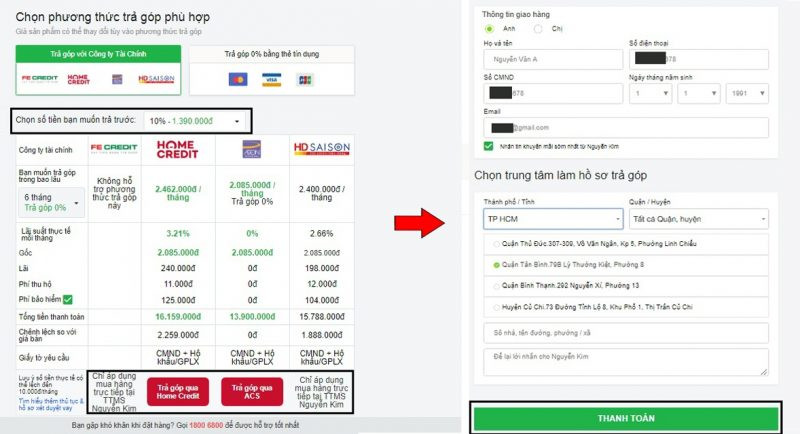 Trả góp qua công ty tài chính trên Nguyenkim.com
