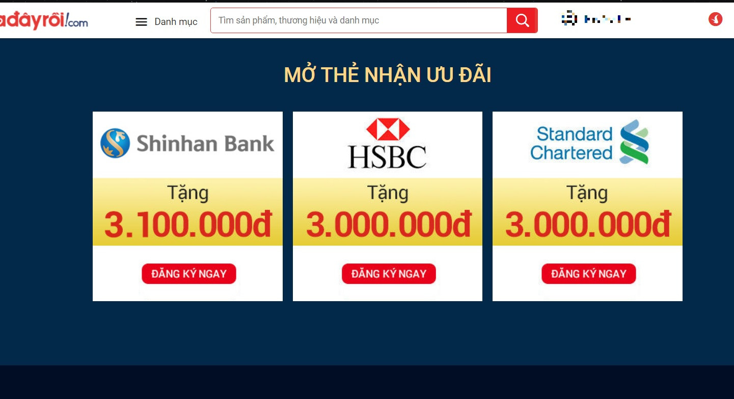 Ưu đãi thẻ ngân hàng trên Lotte.vn