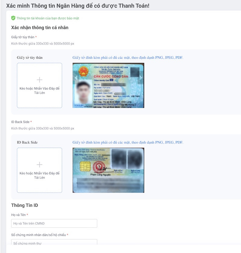 Ví dụ thông tin ngân hàng