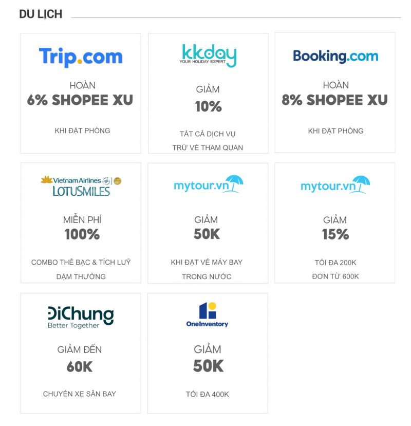 Voucher giảm giá từ các đối tác của Shopee