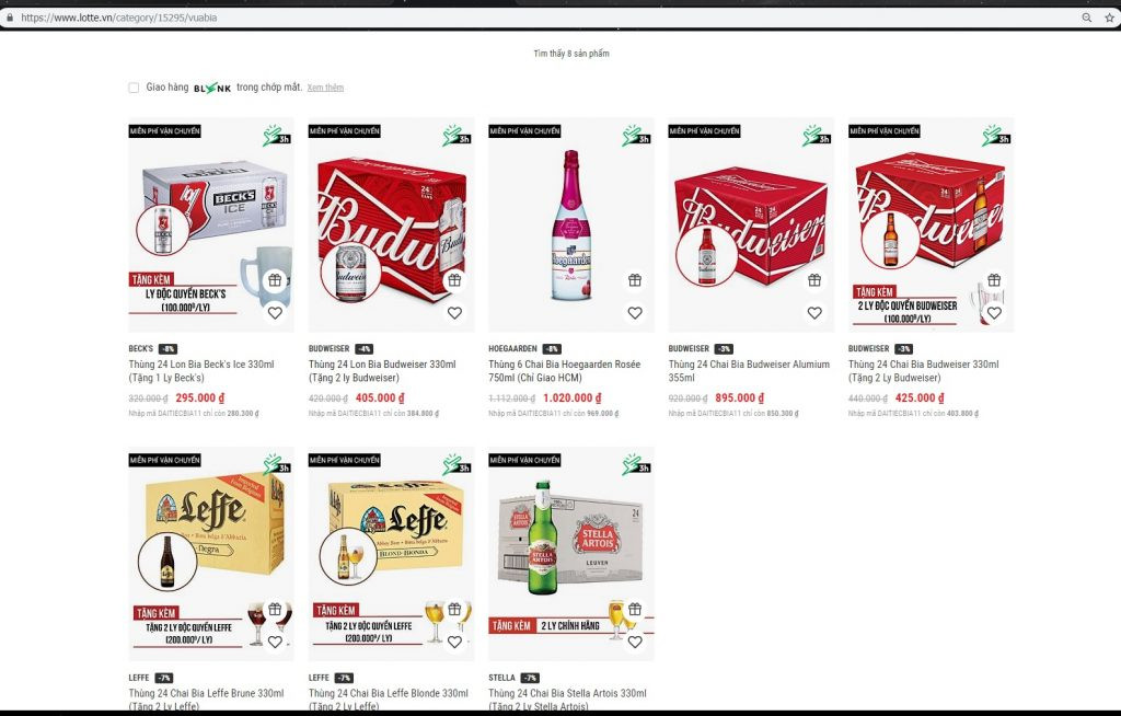 Vua bia miễn phí vận chuyển Lotte blink