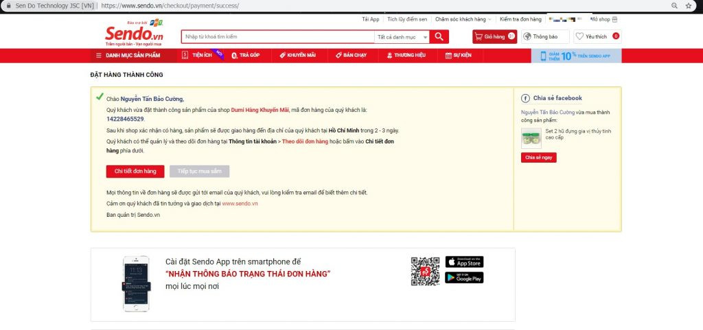 Xác nhận đơn hàng trên Sendo