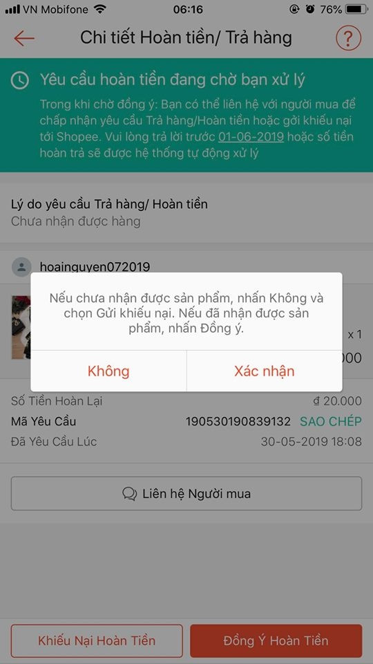 Xác nhận Shopee đã nhận được đơn hàng nguyên vẹn